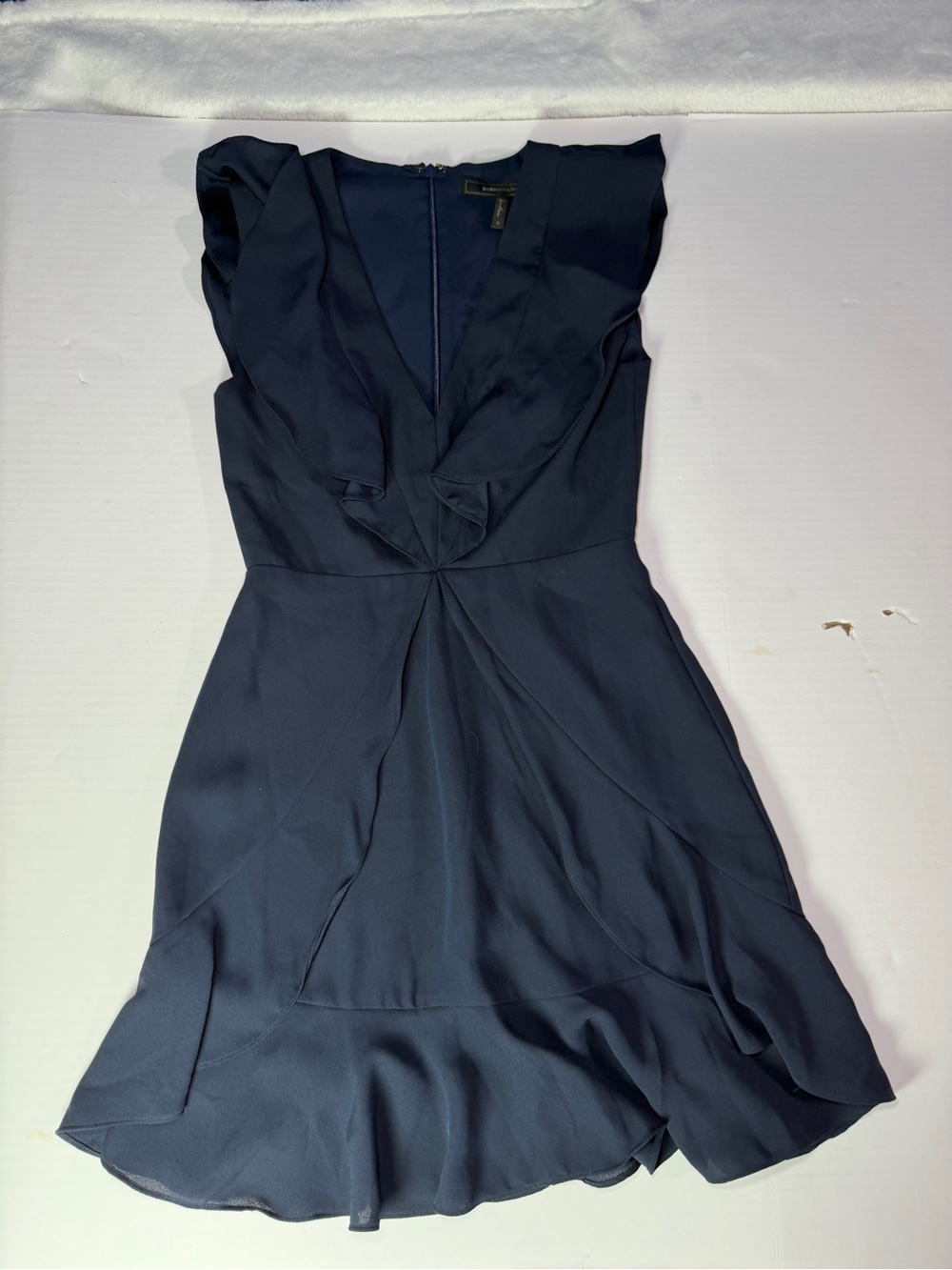 BCBGMaxAzria Navy Ruffle V-Neck Mini Dress